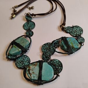 Rustic Genuine Turquoise‎ Stone Handmade Corded Necklace